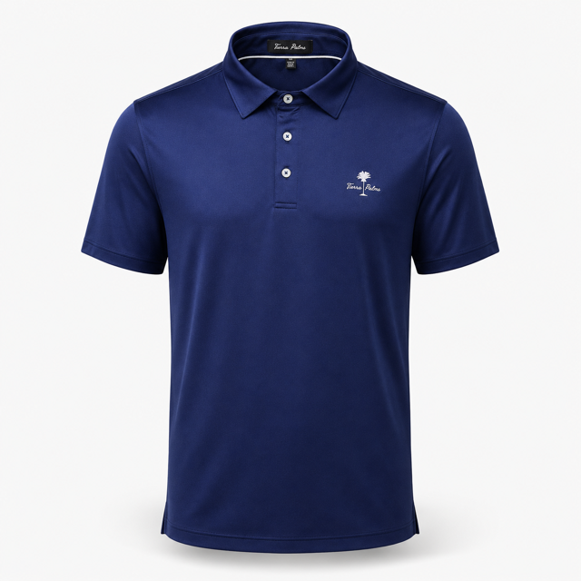 Tierra Palms Solid Navy polo front view