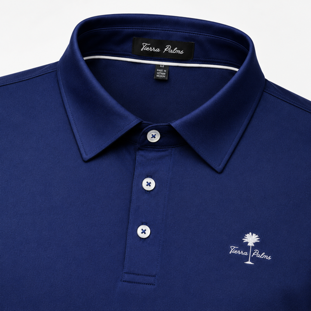 Tierra Palms Solid Navy polo collar and chest embroidery detail