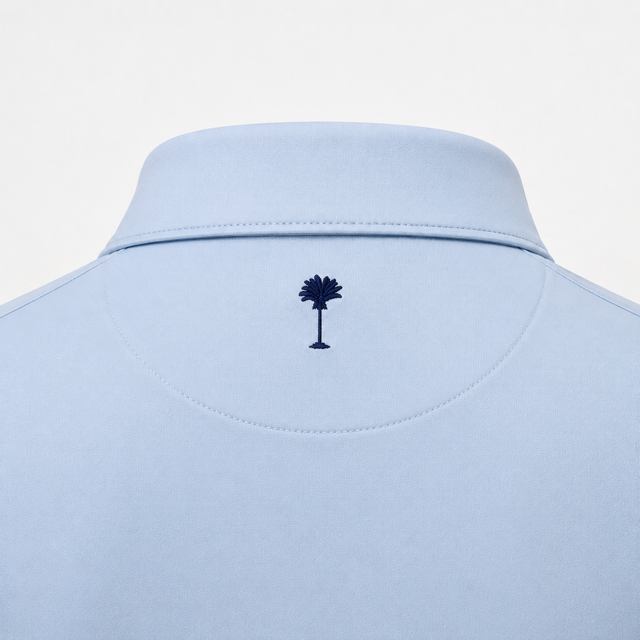 Tierra Palms Tampa Waters polo back palm embroidery detail